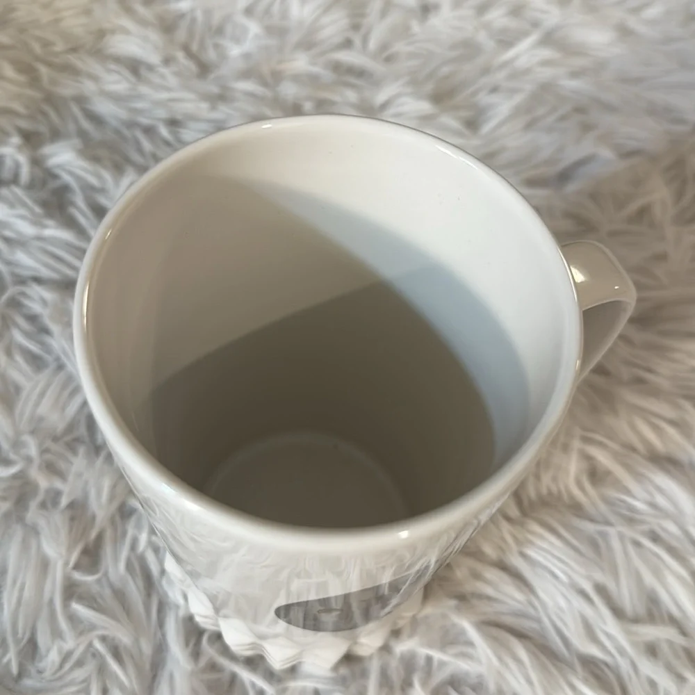 Starbucks White Silver Studded Ceramic Cuff Siren Mug Relief Cup Handle 16oz